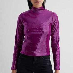 NWT Express Body Contour Sequin Mock Neck Long Sleeve Top